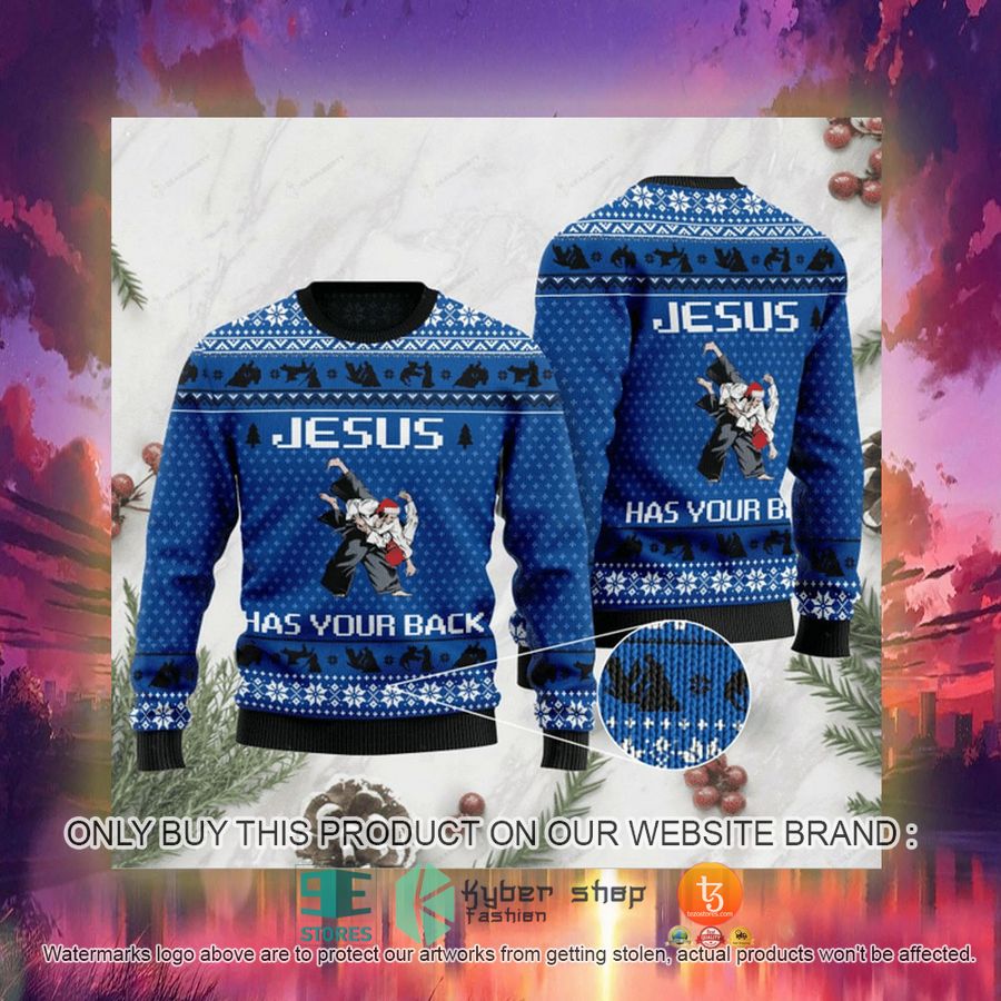 HOT Jesus Has Your Back Blue Ugly Christmas Sweater 3 jesus has your back blue ugly christmas sweater 3 45452