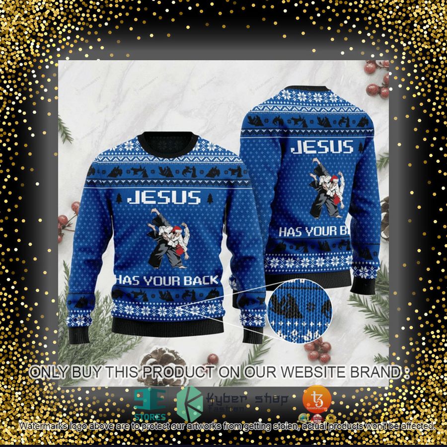HOT Jesus Has Your Back Blue Ugly Christmas Sweater 4 jesus has your back blue ugly christmas sweater 4 70381