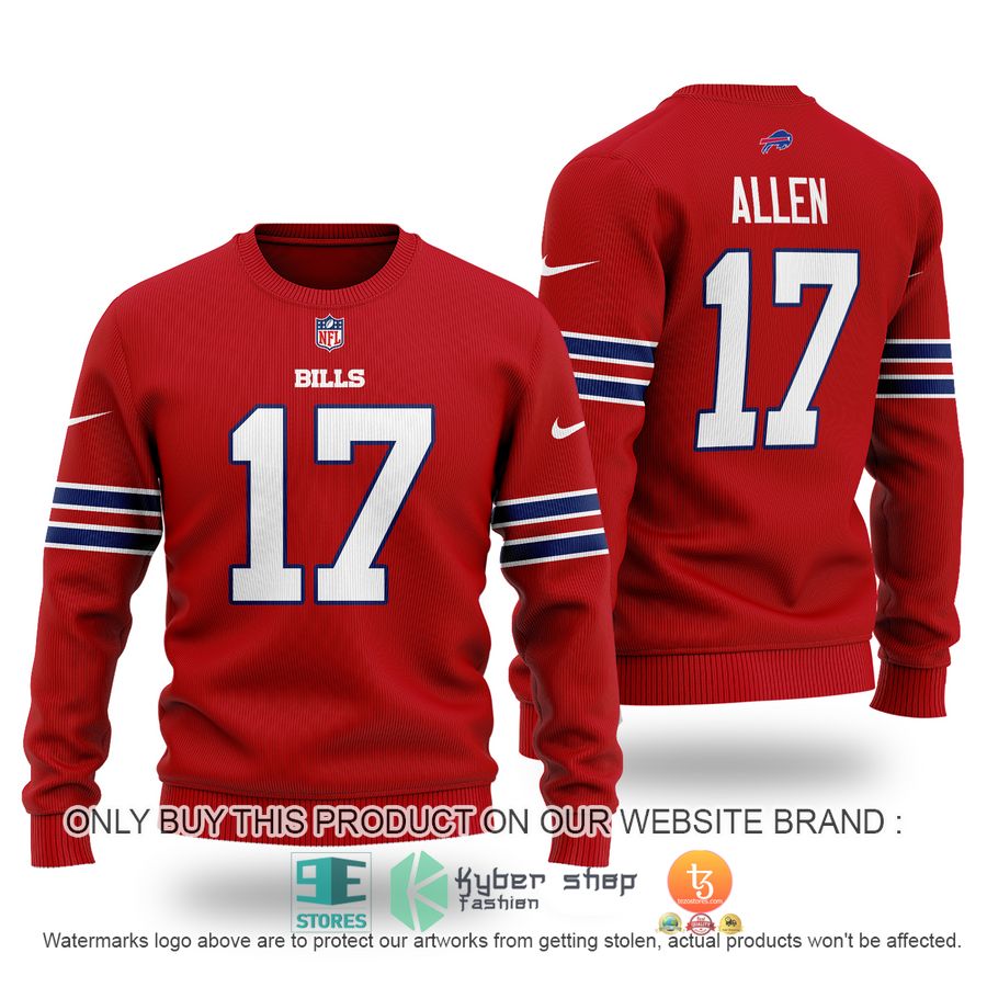 NEW Josh Allen 17 Buffalo Bills red Sweater 3 josh allen 17 buffalo bills red sweater 1 7070