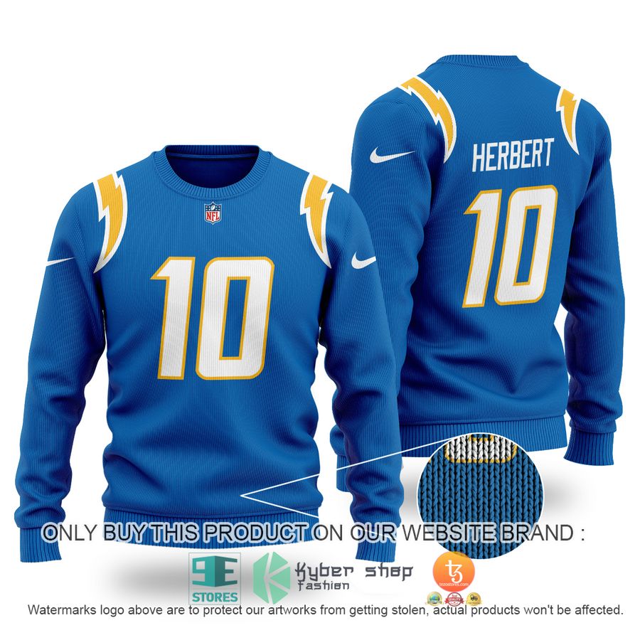 justin herbert 10 los angeles chargers blue sweater 1 57138