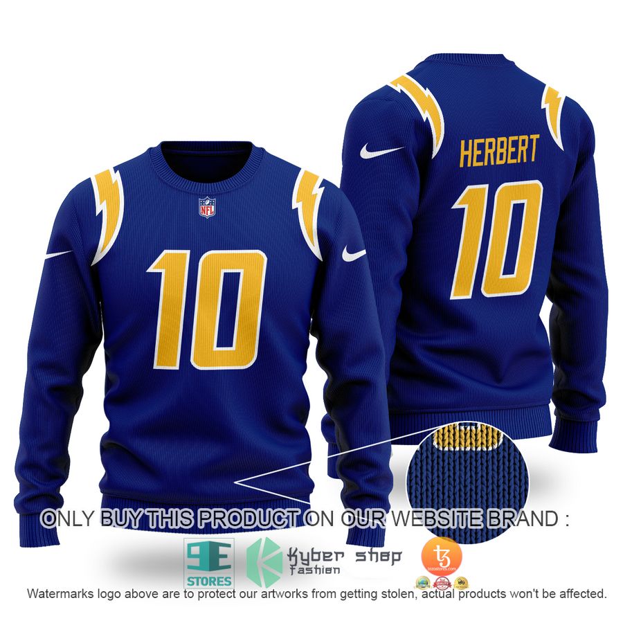 justin herbert 10 los angeles chargers dark blue sweater 1 13048