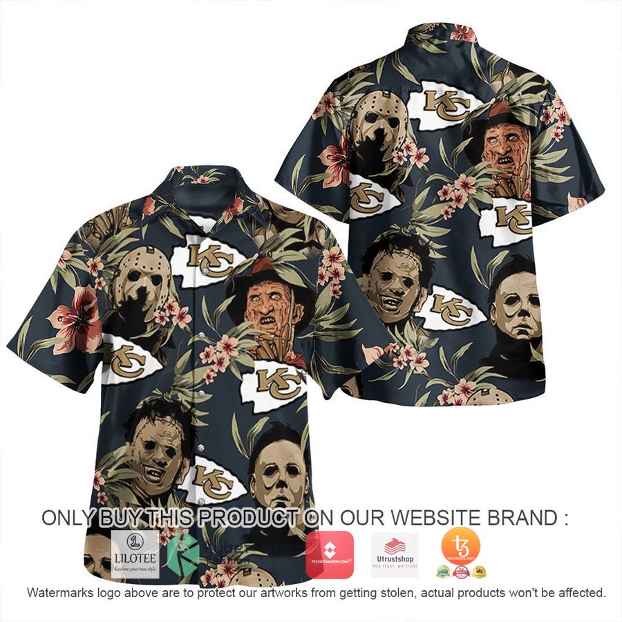 kansas city chiefs hibiscus horror character halloween hawaiian shirt 1 67381