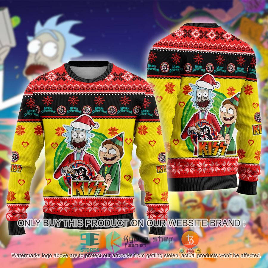 NEW KISS Band Rick and Morty Sweatshirt 9 kiss band rick and morty ugly christmas sweater 1 52583