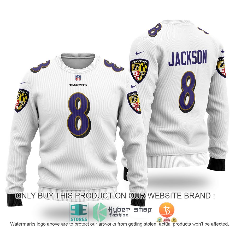 NEW Lamar Jackson 8 Baltimore Ravens white Sweater 1 lamar jackson 8 baltimore ravens white sweater 1 89628