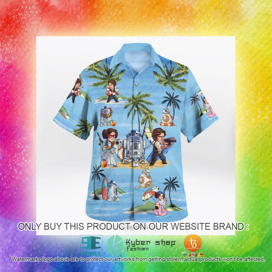 Leia Solo Bb8 R2D2 Summer Time Blue Hawaiian Shirt Shorts 13 85089