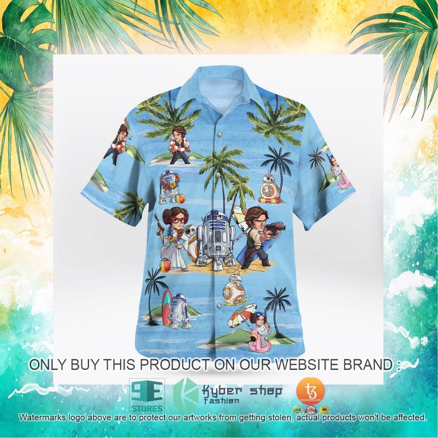 Leia Solo Bb8 R2D2 Summer Time Blue Hawaiian Shirt Shorts 19 55799