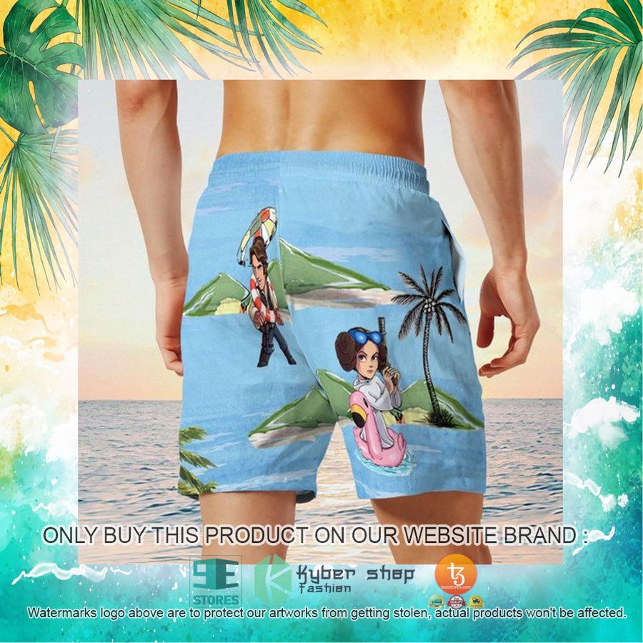 Leia Solo Bb8 R2D2 Summer Time Blue Hawaiian Shirt Shorts 24 87072