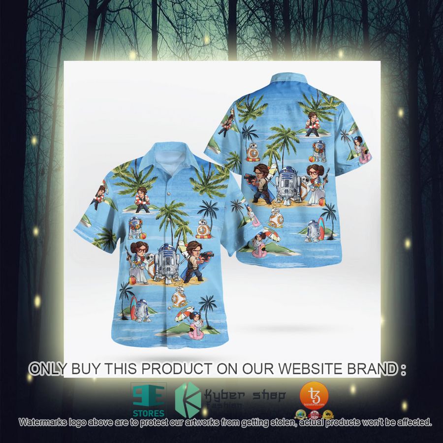 Leia Solo Bb8 R2D2 Summer Time Blue Hawaiian Shirt Shorts 8 18274