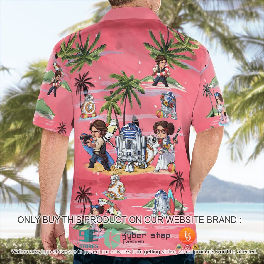 leia solo bb8 r2d2 summer time pink hawaiian shirt shorts 3 96226