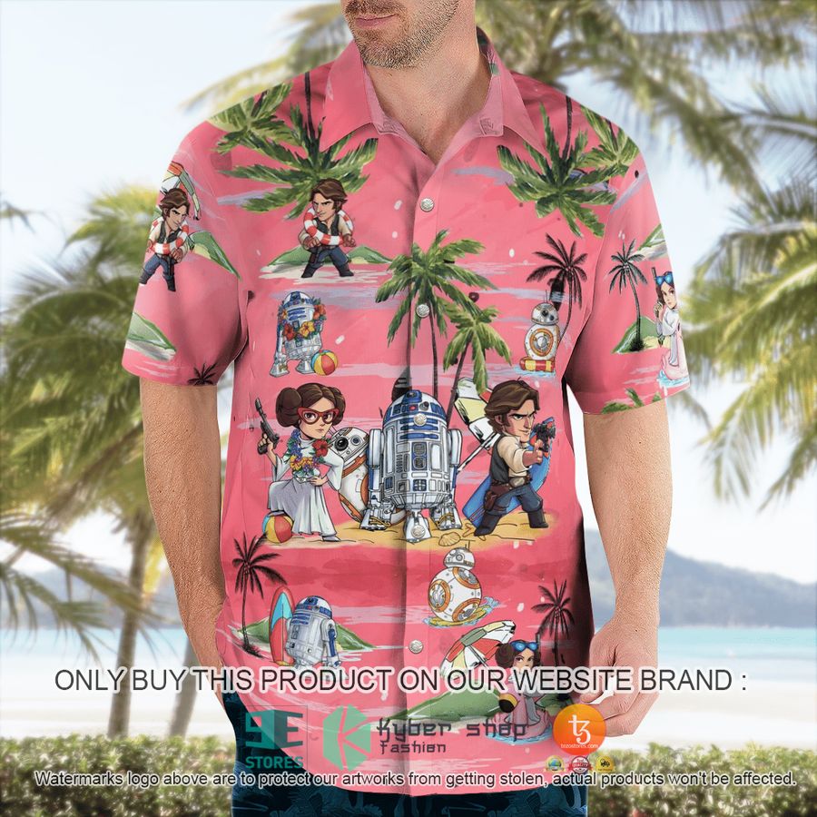 leia solo bb8 r2d2 summer time pink hawaiian shirt shorts 4 29022