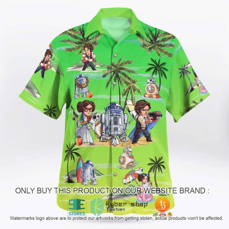 Leia Solo Bb8 R2D2 Summer Time Sunset Green Hawaiian Shirt Shorts 1 2052