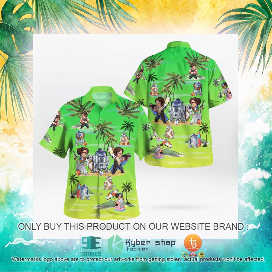 leia solo bb8 r2d2 summer time sunset green hawaiian shirt shorts 20 84737
