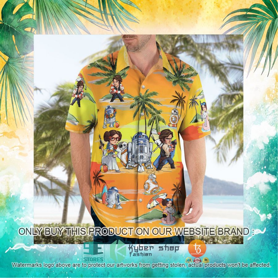 leia solo bb8 r2d2 summer time sunset yellow hawaiian shirt shorts 22 12665