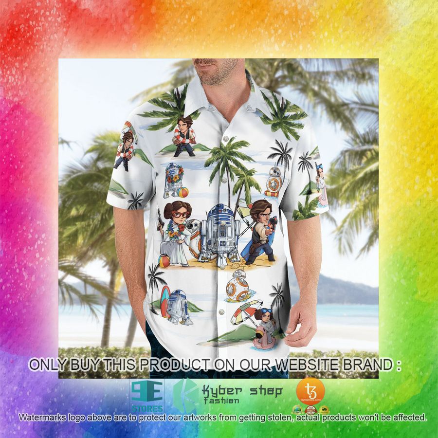 NEW Leia Solo BB8 R2D2 Summer Time White Hawaii Shirt, Shorts 16 leia solo bb8 r2d2 summer time white hawaiian shirt shorts 16 61014
