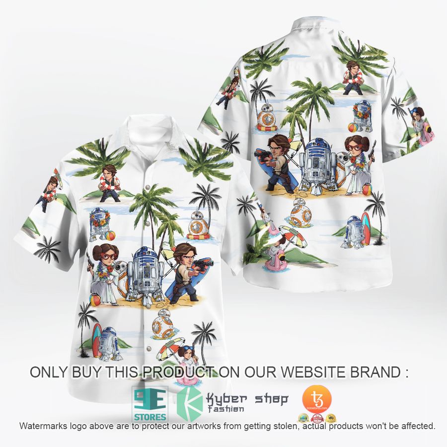 NEW Leia Solo BB8 R2D2 Summer Time White Hawaii Shirt, Shorts 2 leia solo bb8 r2d2 summer time white hawaiian shirt shorts 2 2761