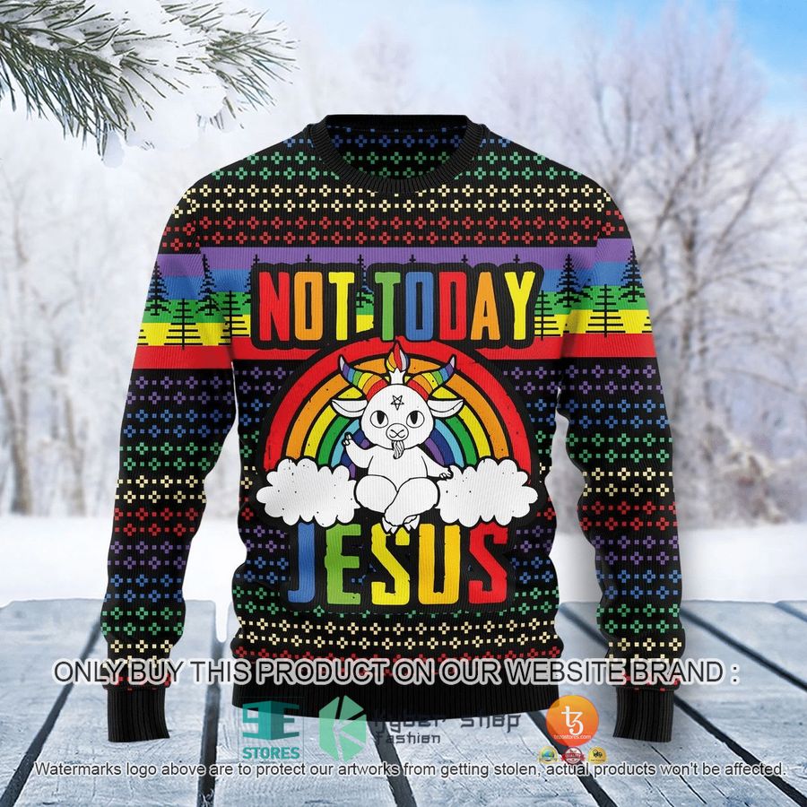 NEW LGBT Goat Not Today Jesus Christmas Sweatshirt, Sweater 8 lgbt goat not today jesus christmas ugly sweater 1 75669