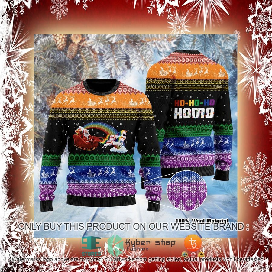 NEW LGBT Santa Claus Unicorn Ho-Ho-Ho Homo Christmas Sweatshirt, Sweater 2 lgbt santa claus unicorn ho ho ho homo christmas ugly sweater 2 49776