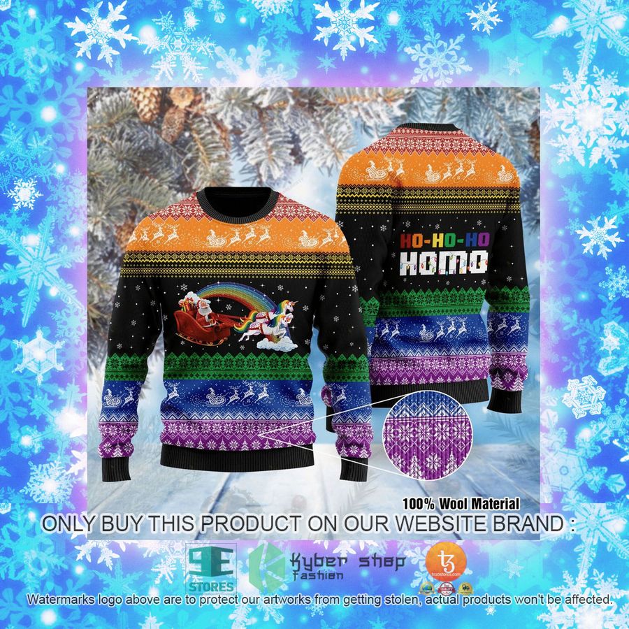 NEW LGBT Santa Claus Unicorn Ho-Ho-Ho Homo Christmas Sweatshirt, Sweater 4 lgbt santa claus unicorn ho ho ho homo christmas ugly sweater 4 26339
