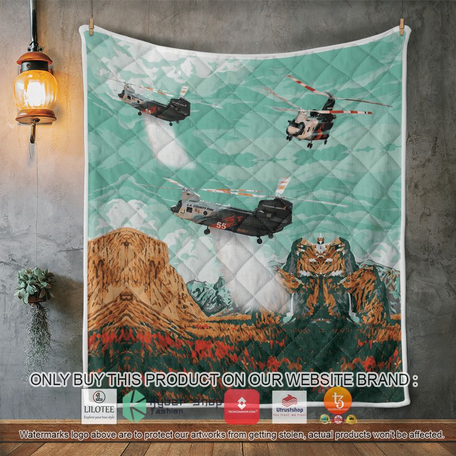 HOT Los Angeles County Fire Department Boeing CH-47D Chinook Helitanker Quilt 4 los angeles county fire department boeing ch 47d chinook helitanker quilt blanket 4 82115