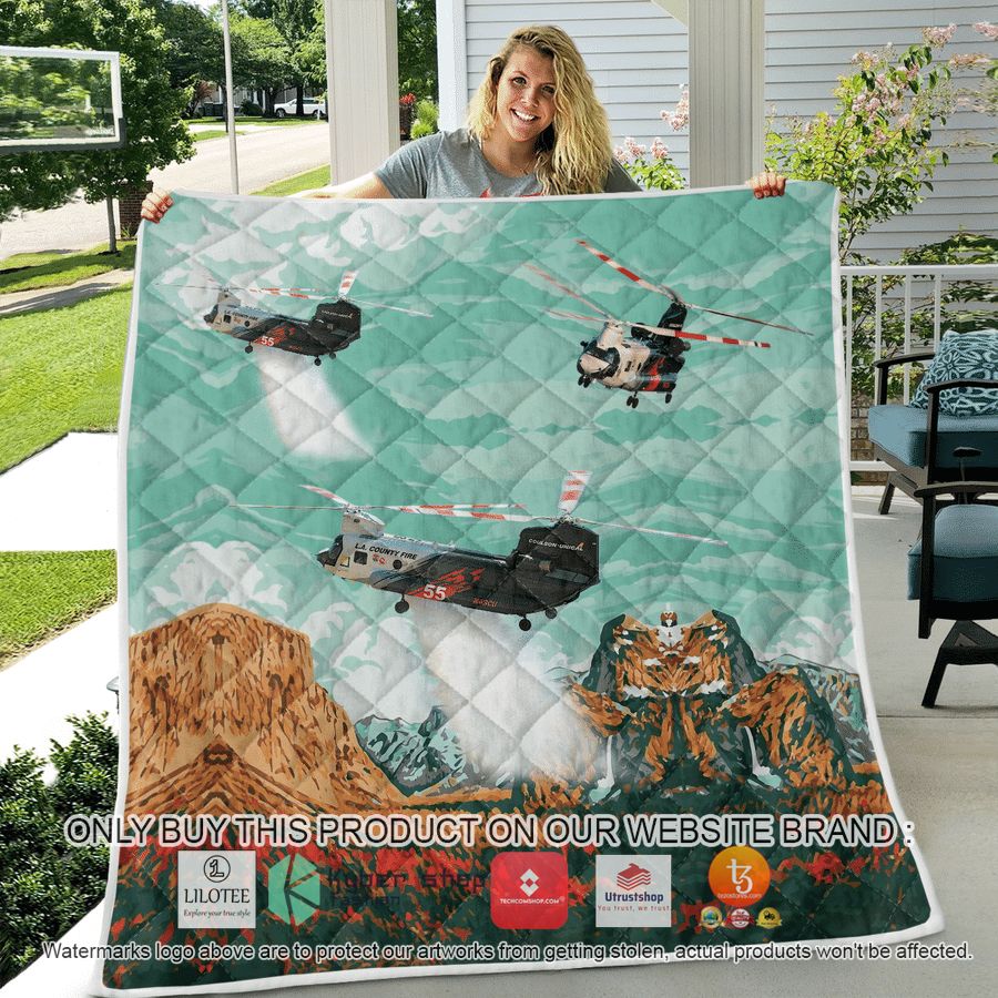 HOT Los Angeles County Fire Department Boeing CH-47D Chinook Helitanker Quilt 7 los angeles county fire department boeing ch 47d chinook helitanker quilt blanket 7 17385