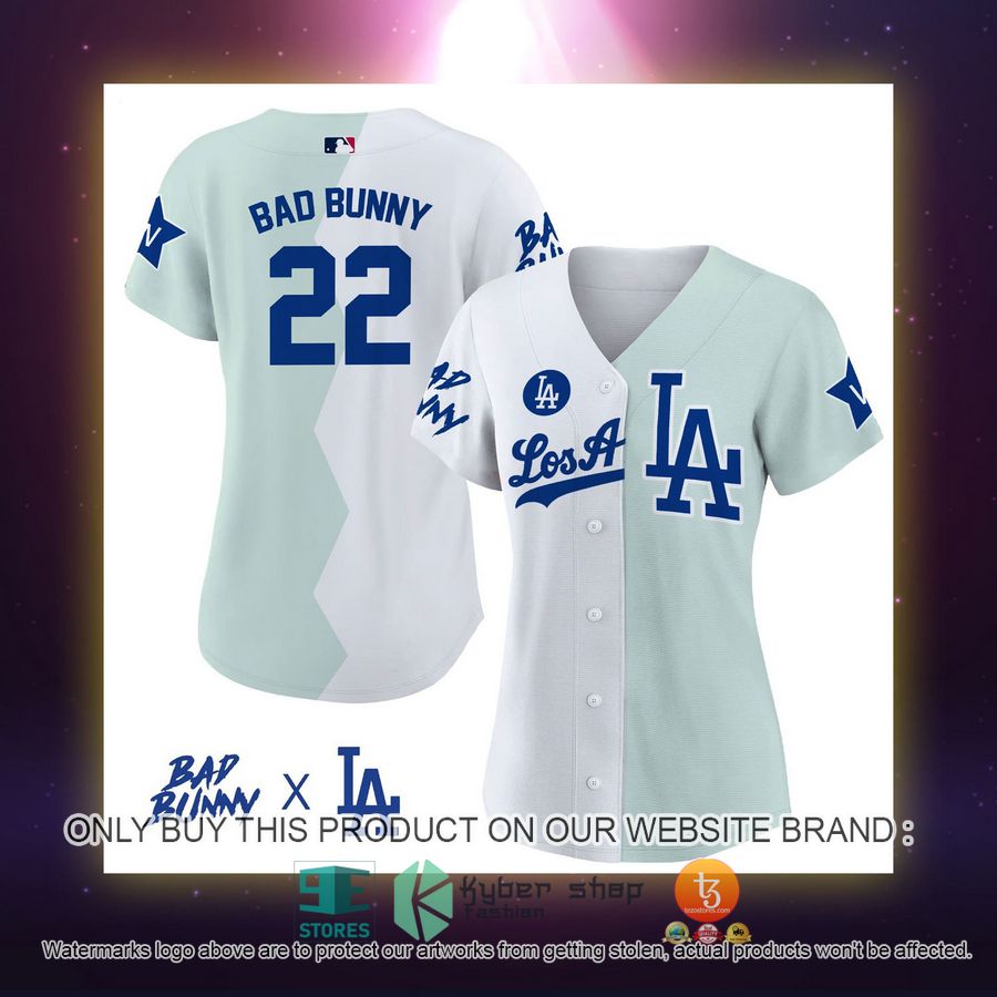NEW Los Angeles Dodgers Bad Bunny white green Baseball Shirt 4 los angeles dodgers bad bunny white green baseball jersey 4 96521