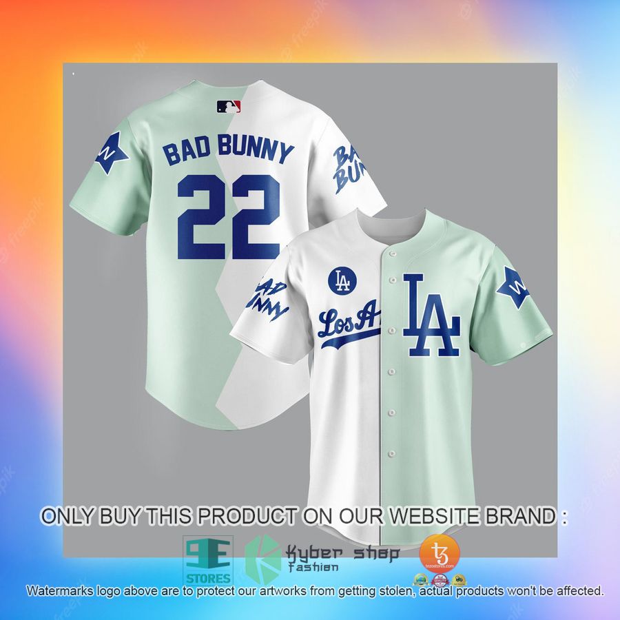 NEW Los Angeles Dodgers Bad Bunny white green Baseball Shirt 5 los angeles dodgers bad bunny white green baseball jersey 5 17045
