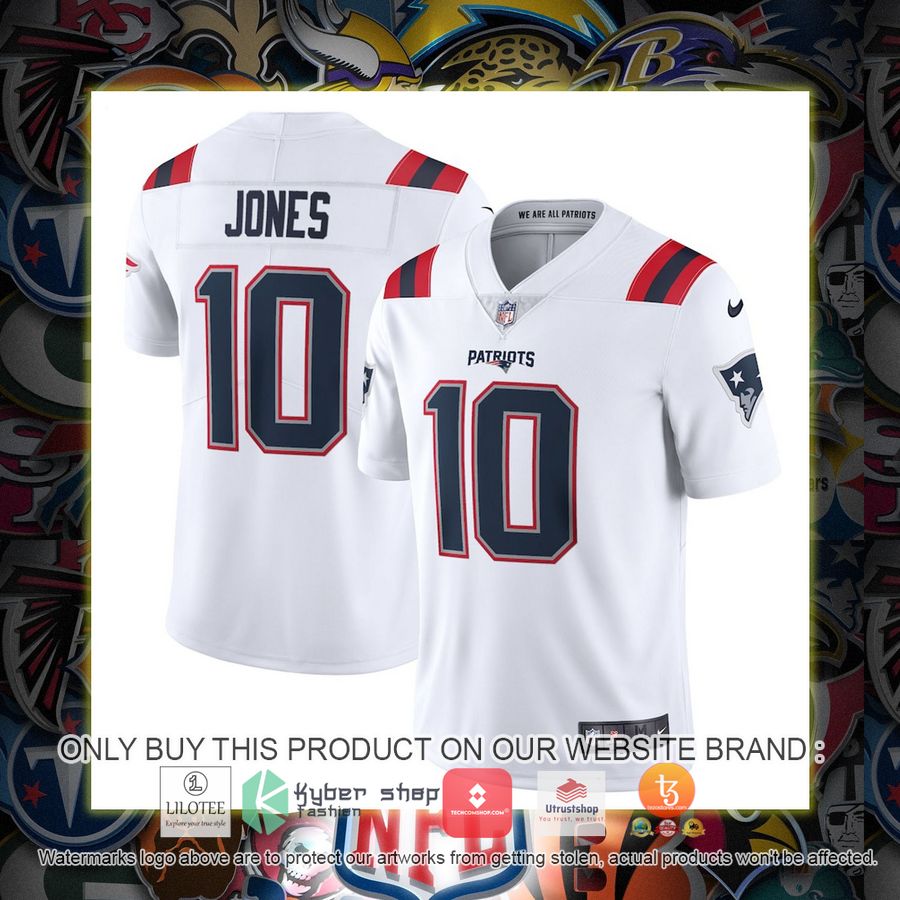 HOT Mac Jones New England Patriots Nike Vapor White Football Jersey Shirt 7 mac jones new england patriots nike vapor white football jersey 1 94286