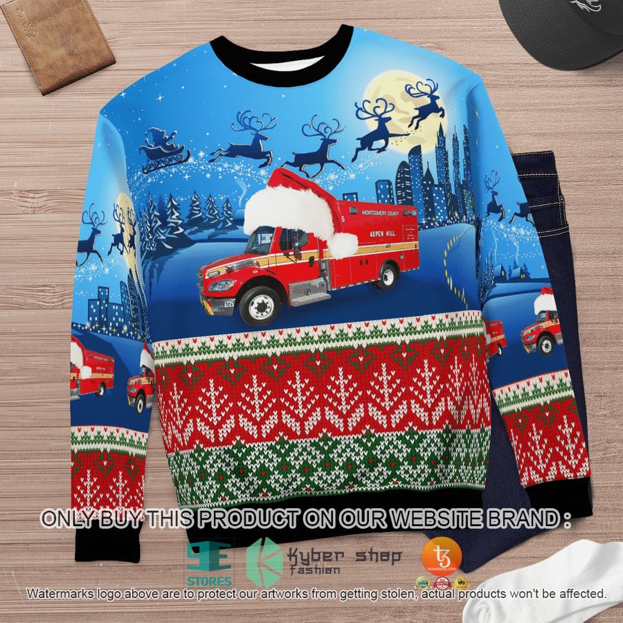 NEW Maryland Montgomery County Fire and Rescue Service EMS Christmas Sweatshirt 12 maryland montgomery county fire and rescue service ems christmas sweater sweatshirt 12 65950