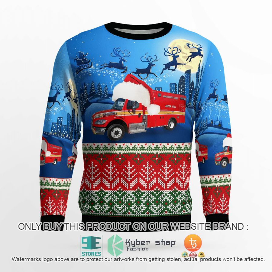 NEW Maryland Montgomery County Fire and Rescue Service EMS Christmas Sweatshirt 3 maryland montgomery county fire and rescue service ems christmas sweater sweatshirt 3 82847