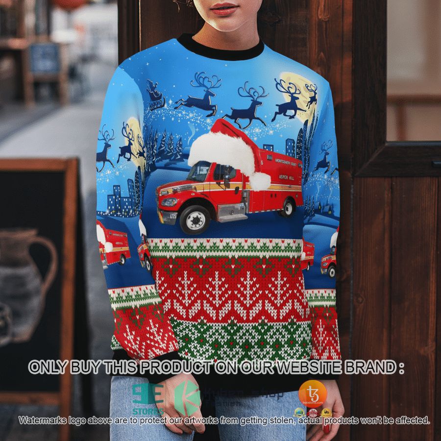 NEW Maryland Montgomery County Fire and Rescue Service EMS Christmas Sweatshirt 9 maryland montgomery county fire and rescue service ems christmas sweater sweatshirt 9 85071