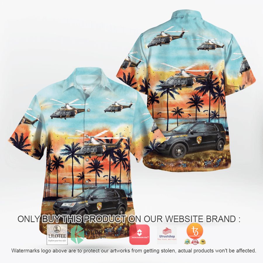 maryland state police ford utility interceptor and agustawestland aw139 helicopter hawaiian shirt 1 58856