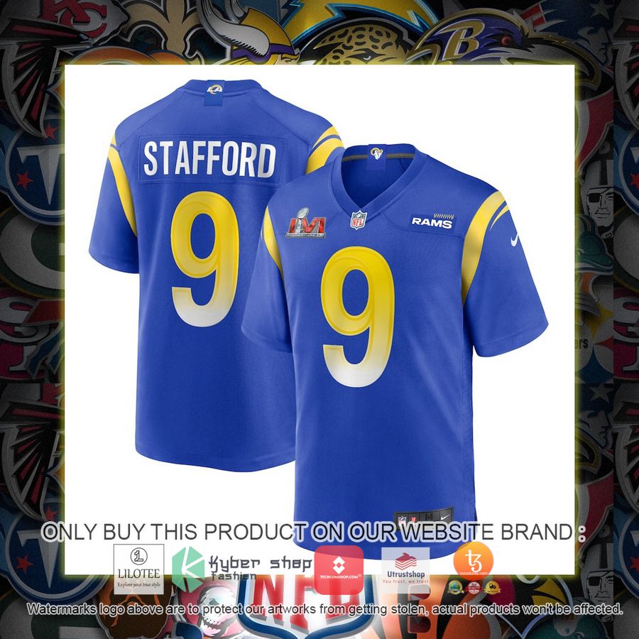 HOT Matthew Stafford Los Angeles Rams Nike Super Bowl LVI Bound Game Patch Royal Football Jersey Shirt 6 matthew stafford los angeles rams nike super bowl lvi bound game patch royal football jersey 1 14156