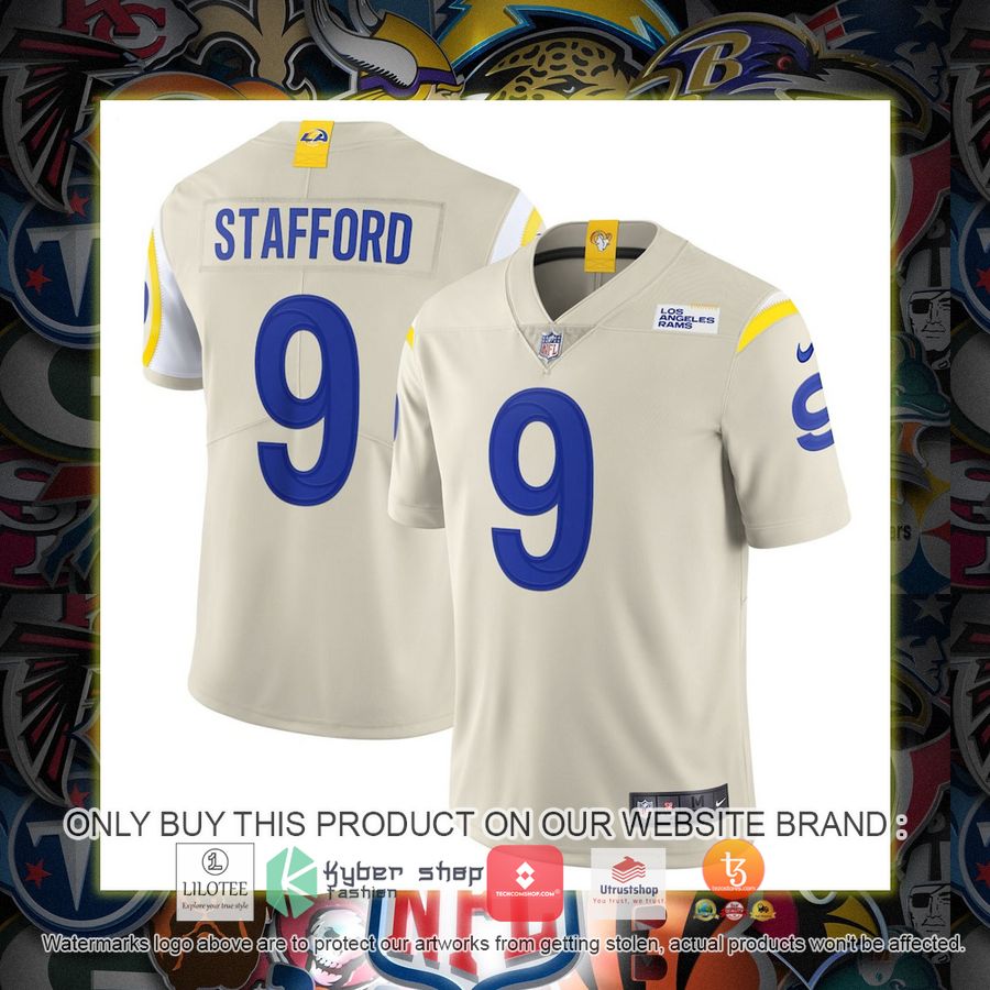 HOT Matthew Stafford Los Angeles Rams Nike Vapor Bone Football Jersey Shirt 1 matthew stafford los angeles rams nike vapor bone football jersey 1 44911