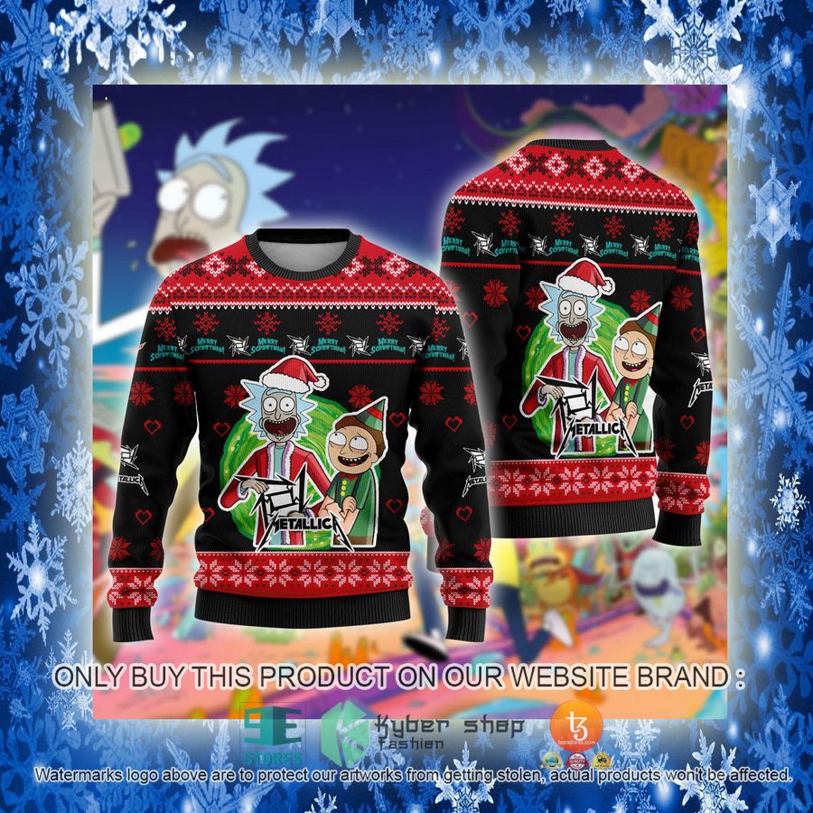 NEW Metallica Band Rick and Morty Sweatshirt 3 metallica band rick and morty ugly christmas sweater 3 81911