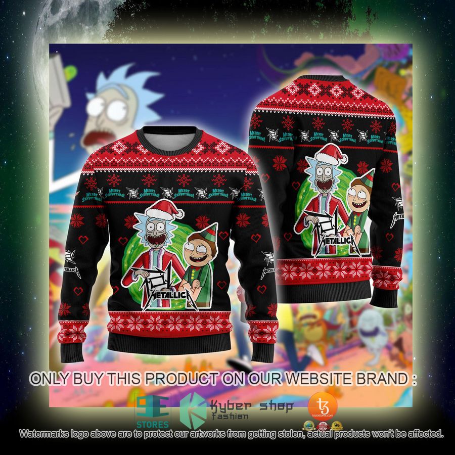 NEW Metallica Band Rick and Morty Sweatshirt 4 metallica band rick and morty ugly christmas sweater 4 14154