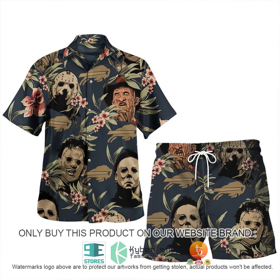 NEW Michael Myers Leatherface Jason Voorhees Freddy Krueger Buffalo Bills Hawaii Shirt, Shorts 7 michael myers leatherface jason voorhees freddy krueger buffalo bills hawaiian shirt shorts 1 74936