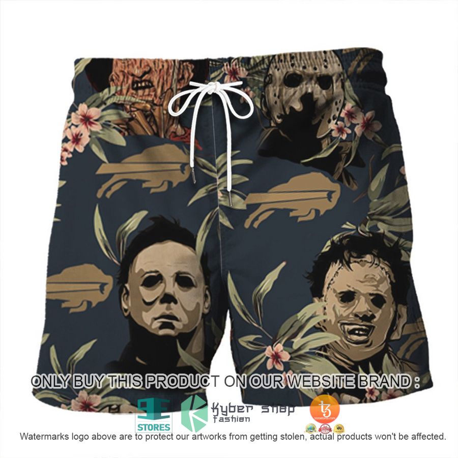 NEW Michael Myers Leatherface Jason Voorhees Freddy Krueger Buffalo Bills Hawaii Shirt, Shorts 3 michael myers leatherface jason voorhees freddy krueger buffalo bills hawaiian shirt shorts 3 73138