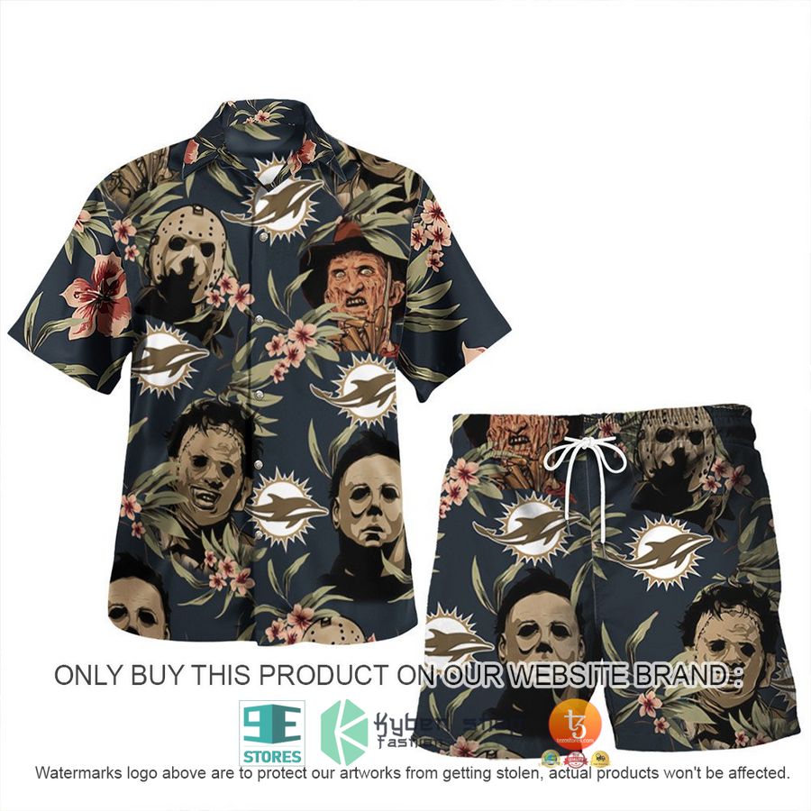 NEW Michael Myers Leatherface Jason Voorhees Freddy Krueger Miami Dolphins Hawaii Shirt, Shorts 1 michael myers leatherface jason voorhees freddy krueger miami dolphins hawaiian shirt shorts 1 976