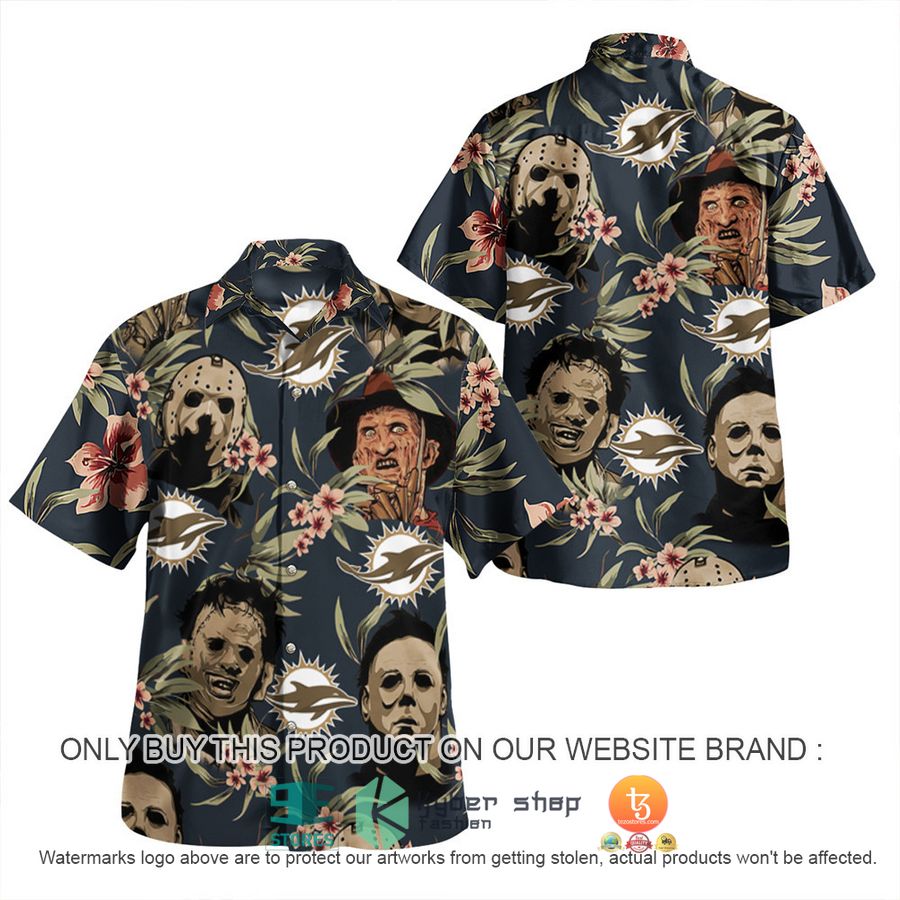NEW Michael Myers Leatherface Jason Voorhees Freddy Krueger Miami Dolphins Hawaii Shirt, Shorts 2 michael myers leatherface jason voorhees freddy krueger miami dolphins hawaiian shirt shorts 2 19877