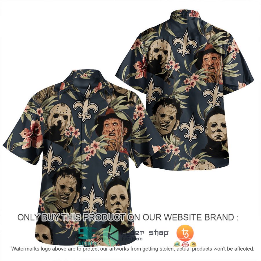 NEW Michael Myers Leatherface Jason Voorhees Freddy Krueger New Orleans Saints Hawaii Shirt, Shorts 2 michael myers leatherface jason voorhees freddy krueger new orleans saints hawaiian shirt shorts 2 22044
