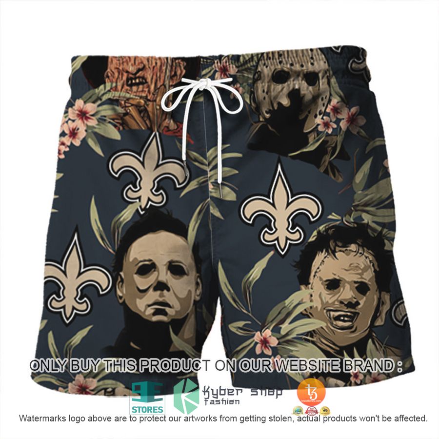 NEW Michael Myers Leatherface Jason Voorhees Freddy Krueger New Orleans Saints Hawaii Shirt, Shorts 3 michael myers leatherface jason voorhees freddy krueger new orleans saints hawaiian shirt shorts 3 75178