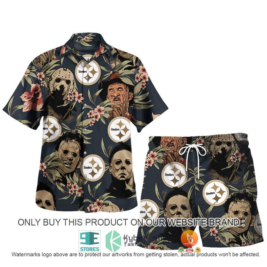 NEW Michael Myers Leatherface Jason Voorhees Freddy Krueger Pittsburgh Steelers Hawaii Shirt, Shorts 3 michael myers leatherface jason voorhees freddy krueger pittsburgh steelers hawaiian shirt shorts 1 75516