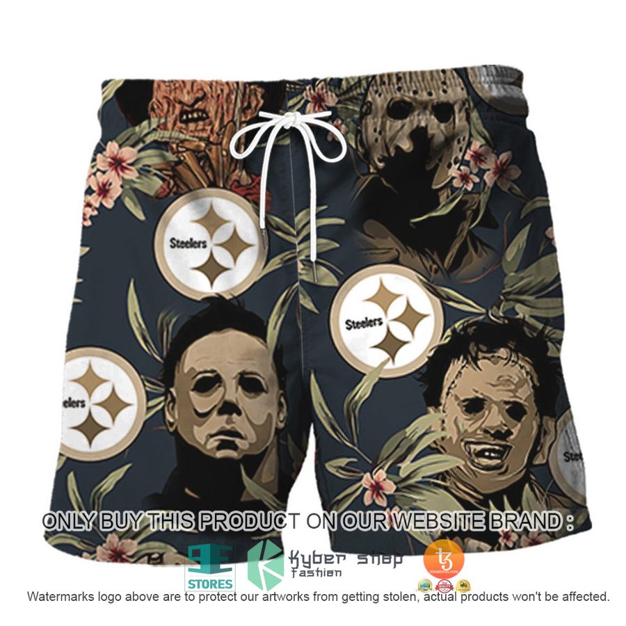 NEW Michael Myers Leatherface Jason Voorhees Freddy Krueger Pittsburgh Steelers Hawaii Shirt, Shorts 3 michael myers leatherface jason voorhees freddy krueger pittsburgh steelers hawaiian shirt shorts 3 97700