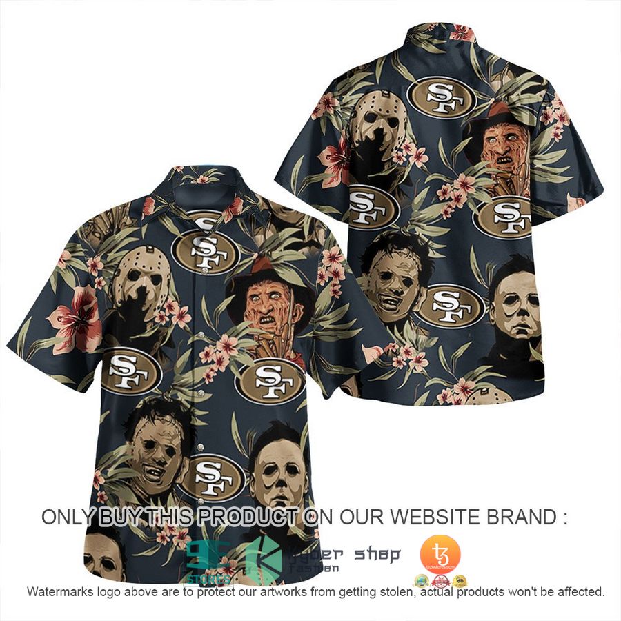 NEW Michael Myers Leatherface Jason Voorhees Freddy Krueger San Francisco 49ers Hawaii Shirt, Shorts 1 michael myers leatherface jason voorhees freddy krueger san francisco 49ers hawaiian shirt shorts 1 93291
