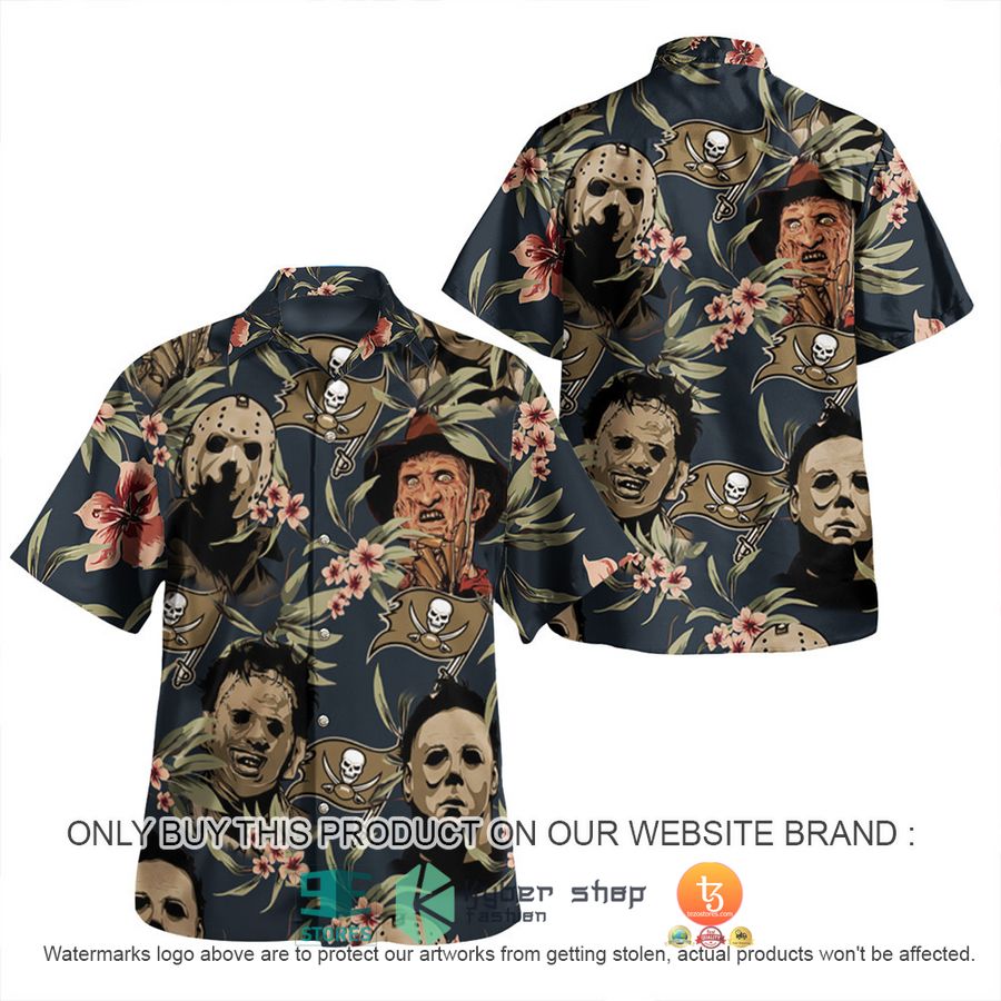 NEW Michael Myers Leatherface Jason Voorhees Freddy Krueger Tampa Bay Buccaneers Hawaii Shirt, Shorts 2 michael myers leatherface jason voorhees freddy krueger tampa bay buccaneers hawaiian shirt shorts 2 79932