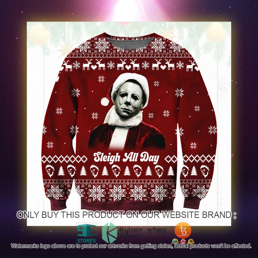 NEW Michael Myers Sleigh All Day Christmas Sweatshirt, Sweater 2 michael myers sleigh all day christmas ugly sweater 2 19011