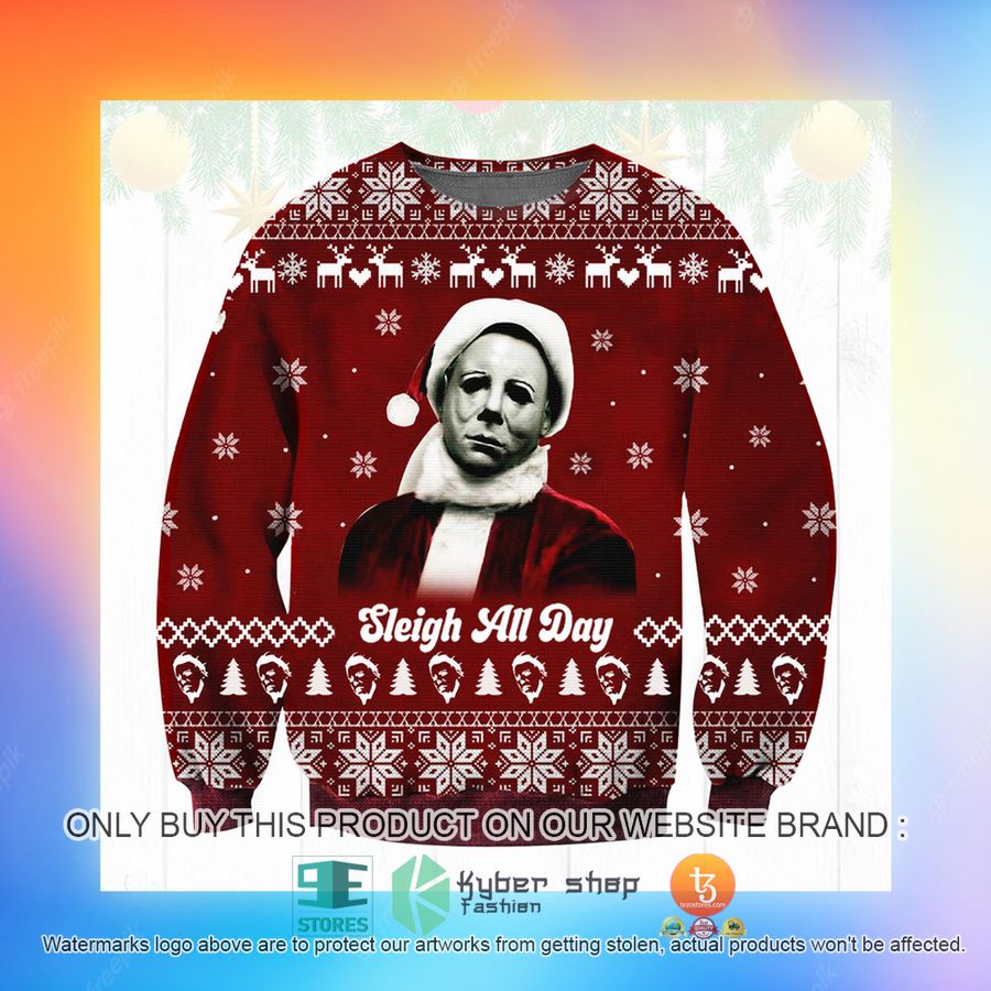 NEW Michael Myers Sleigh All Day Christmas Sweatshirt, Sweater 3 michael myers sleigh all day christmas ugly sweater 3 8791