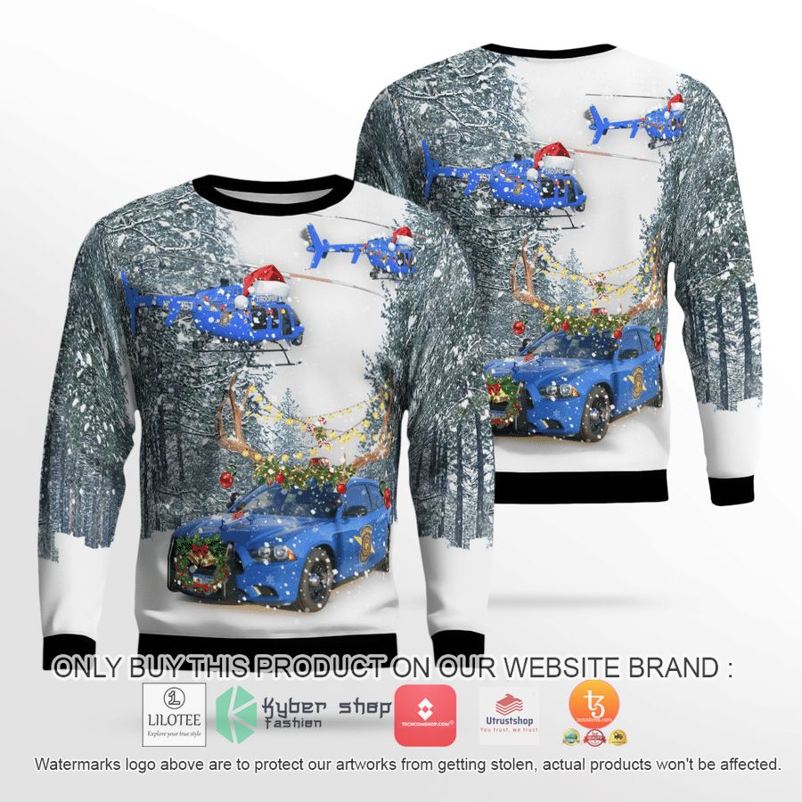 michigan state police dodge charger helicopter christmas 3d sweater 1 46952