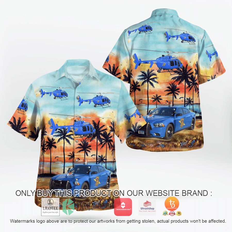 michigan state police dodge charger helicopter hawaiian shirt 2 76130