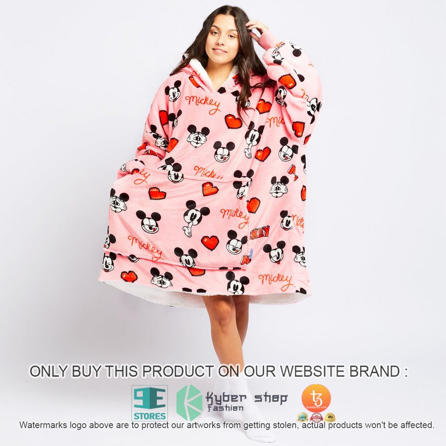 mickey mouse heart pink sherpa hoodie blanket 1 67297